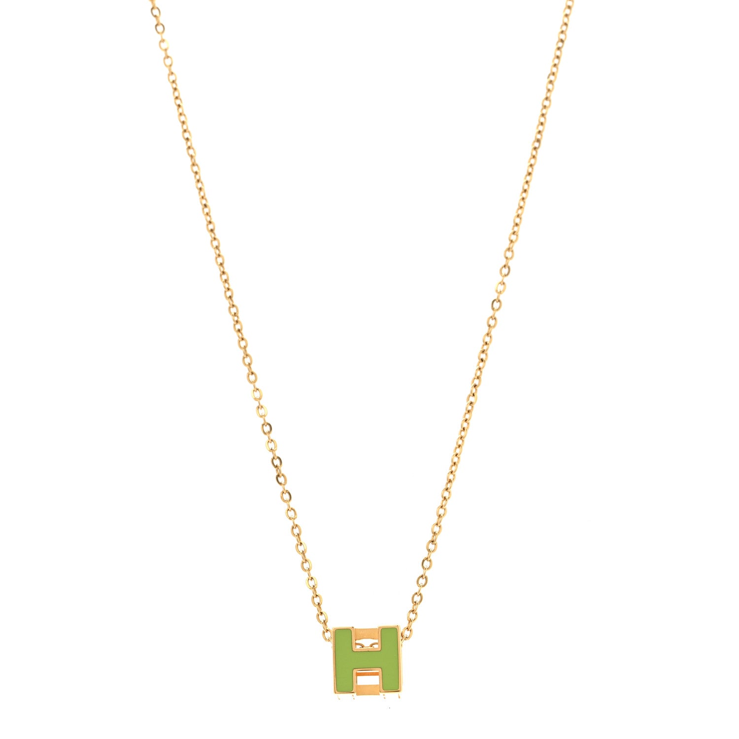 Hermes Gold Lacquered Cage d'H Necklace Vert Anis 1 of 6