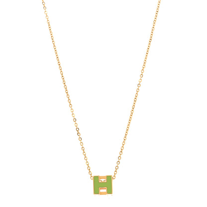 Hermes Gold Lacquered Cage d'H Necklace Vert Anis 1 of 6