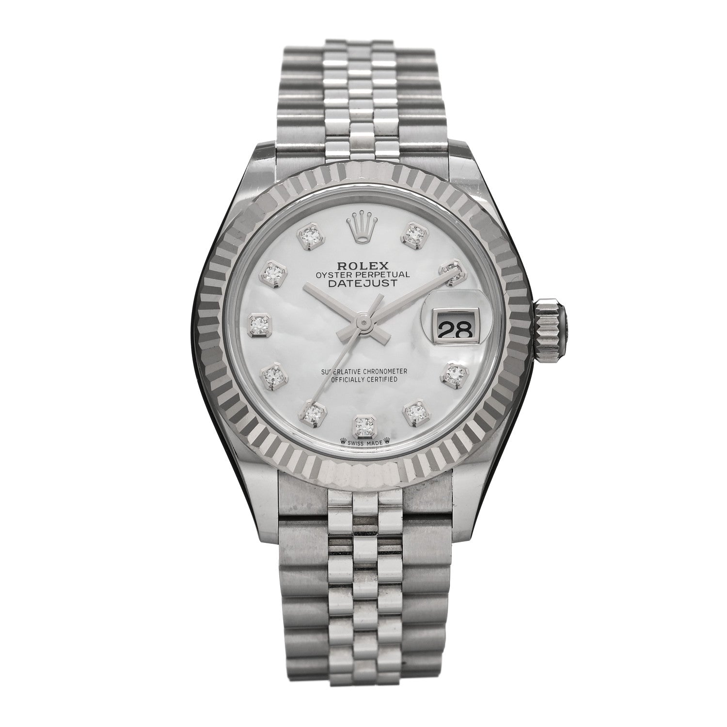 Rolex Stainless Steel 18K White Gold Diamond Mother of Pearl 28mm Oyster Perpetual Datejust Watch 279174 1 of 5