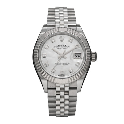 Rolex Stainless Steel 18K White Gold Diamond Mother of Pearl 28mm Oyster Perpetual Datejust Watch 279174 1 of 5