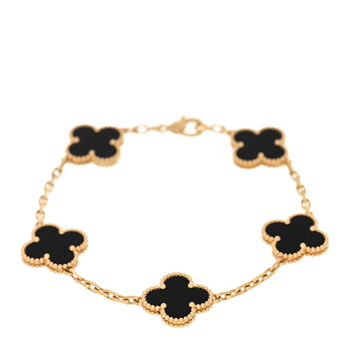 18K Yellow Gold Black Onyx 5 Motifs Vintage Alhambra Bracelet