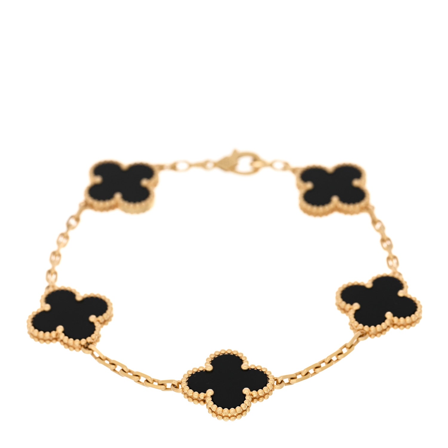 Van Cleef & Arpels 18K Yellow Gold Black Onyx 5 Motifs Vintage Alhambra Bracelet 1 of 4