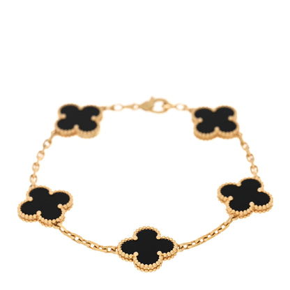 Van Cleef & Arpels 18K Yellow Gold Black Onyx 5 Motifs Vintage Alhambra Bracelet 1 of 4