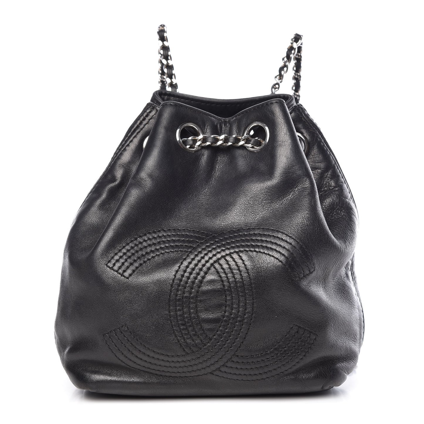 Lambskin CC Drawstring Backpack Black