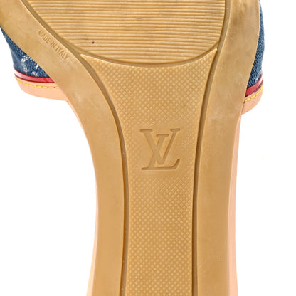 Louis Vuitton Denim Monogram Victim Mules Peep Toe Heels 38 7 of 9