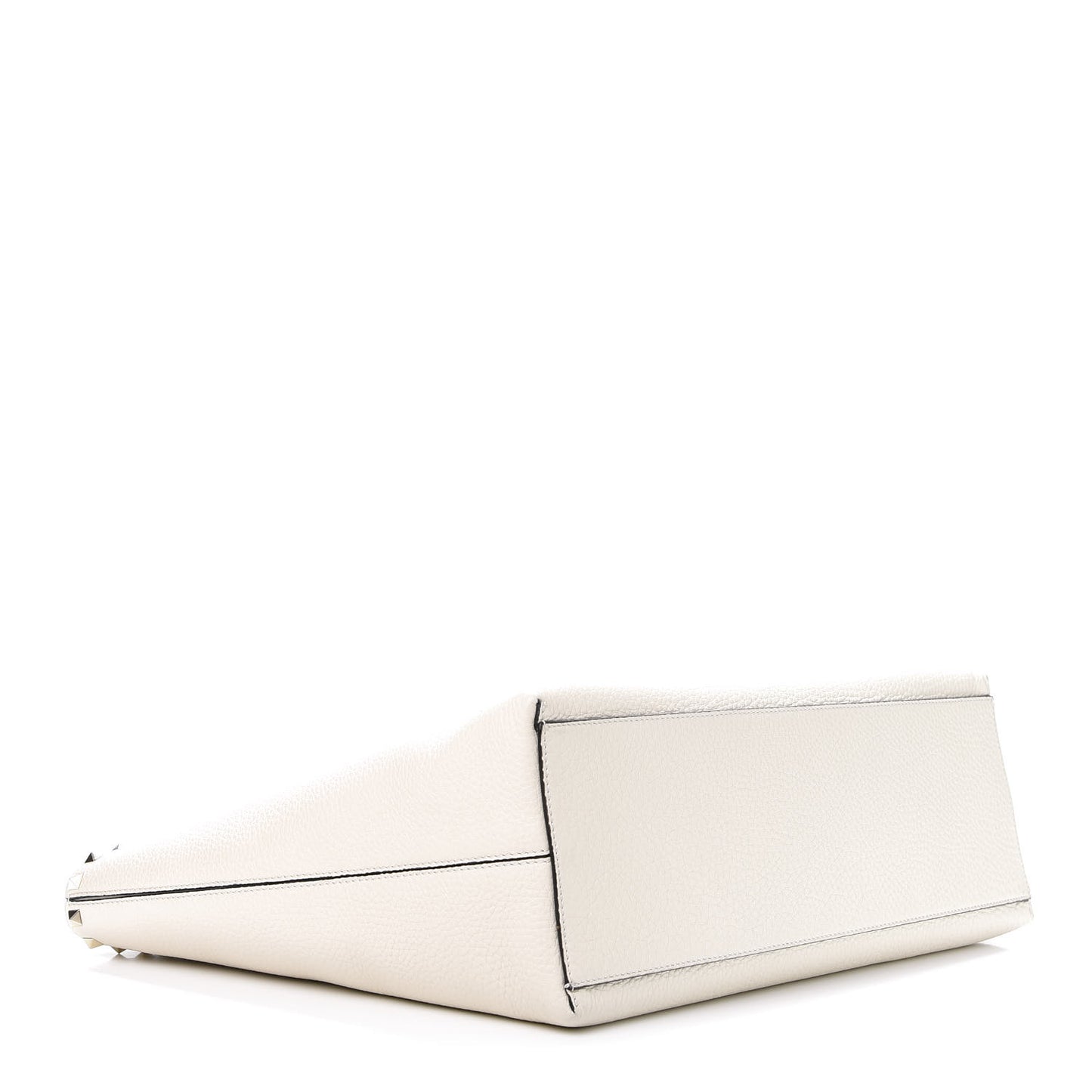 Grained Calfskin Rockstud Shoulder Tote Optic White