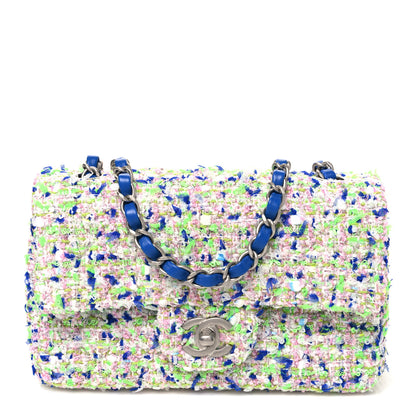 Chanel Tweed Quilted Mini Rectangular Flap White Blue Green 1 of 10