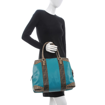 Fendi Canvas Zucca Zucchino Spalmati Large B Mix Tote Teal Tobacco 2 of 11