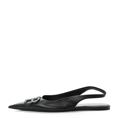 Balenciaga Calfskin BB Knife Pointy Toe Slingback Flats 40.5 Black 1 of 10