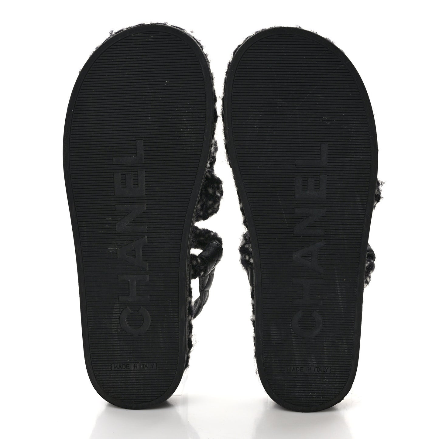 Cord Lambskin Quilted Logo Sandals 38 Black White