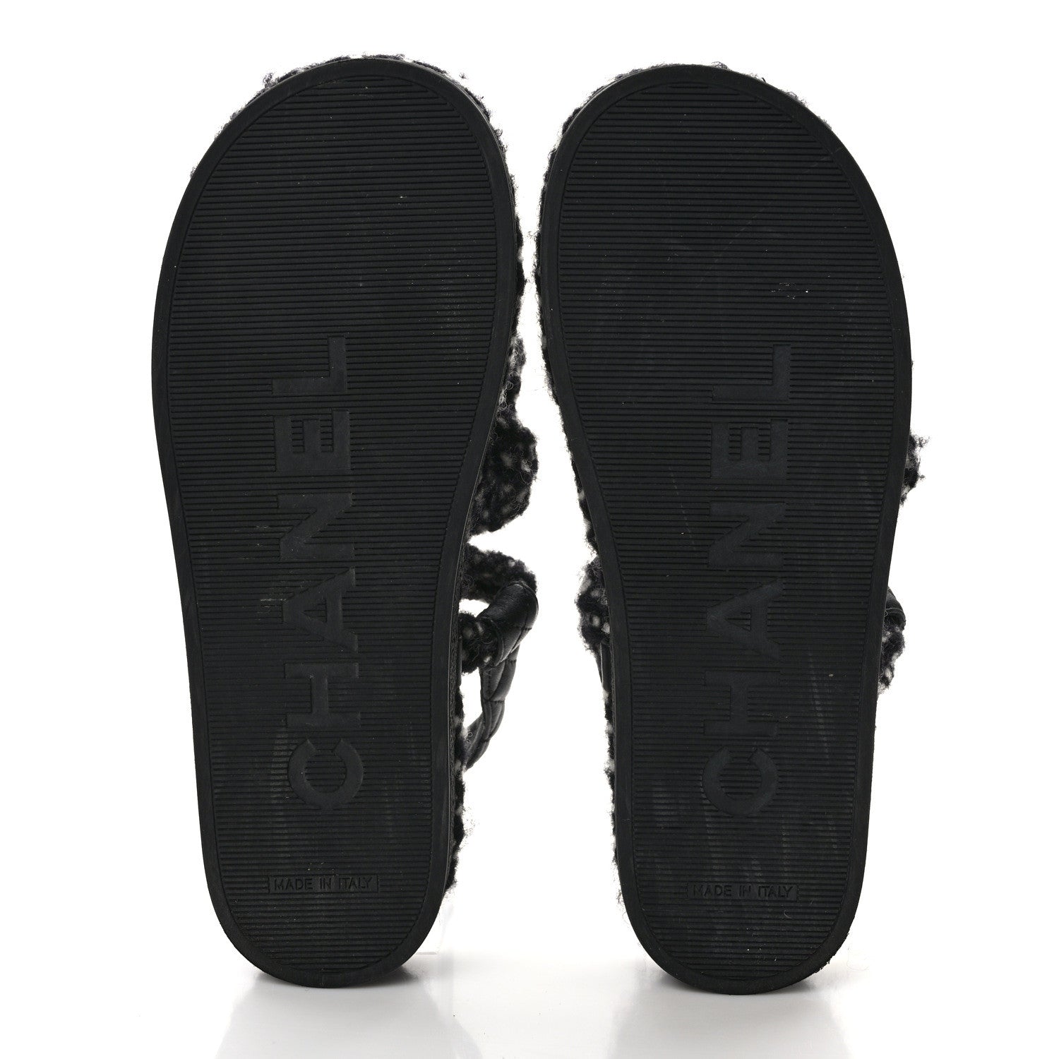 Chanel Cord Lambskin Quilted Logo Sandals 38 Black White 5 of 8