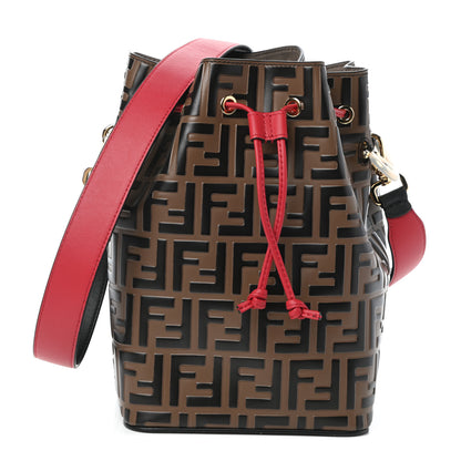 Fendi Vitello Grace F is Fendi Bi-Color FF 1974 Embossed Grande Mon Tresor Bucket Bag Maya Black Fragola 1 of 9