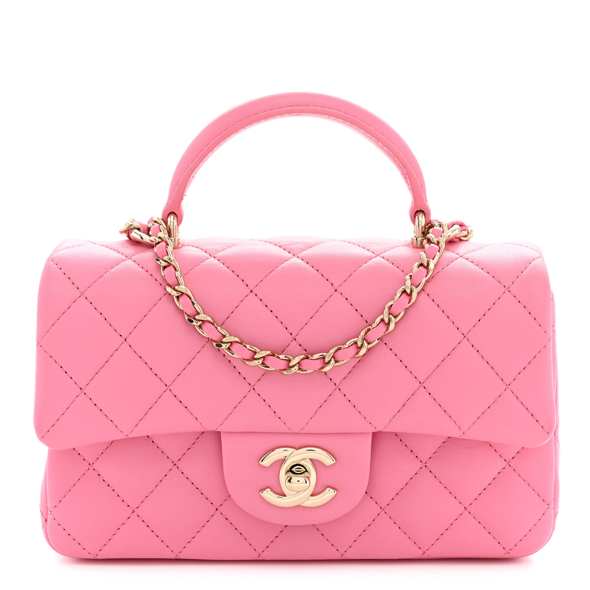 Lambskin Quilted Mini Top Handle Rectangular Flap Light Pink