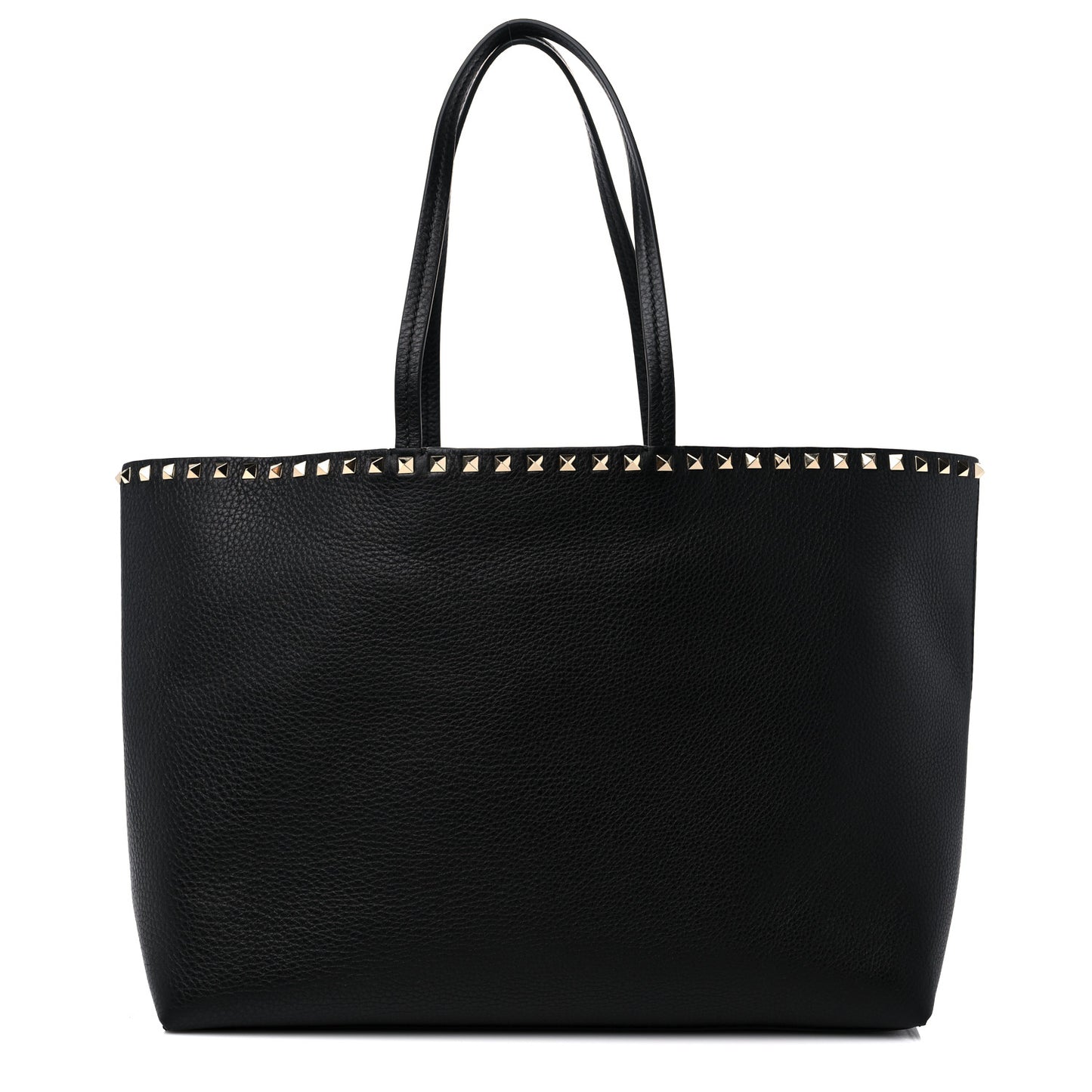 Grained Calfskin Rockstud Shoulder Tote Black