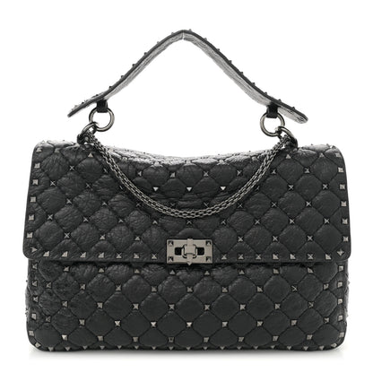Valentino Garavani Craquele Nappa Large Rockstud Spike Shoulder Bag Black 1 of 11