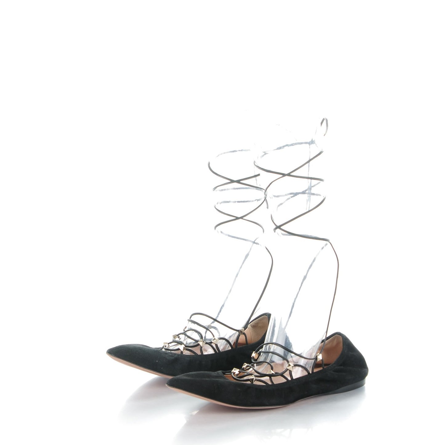 Suede Rockstud Gladiator Lace Up Ballerina Flats 40 Black