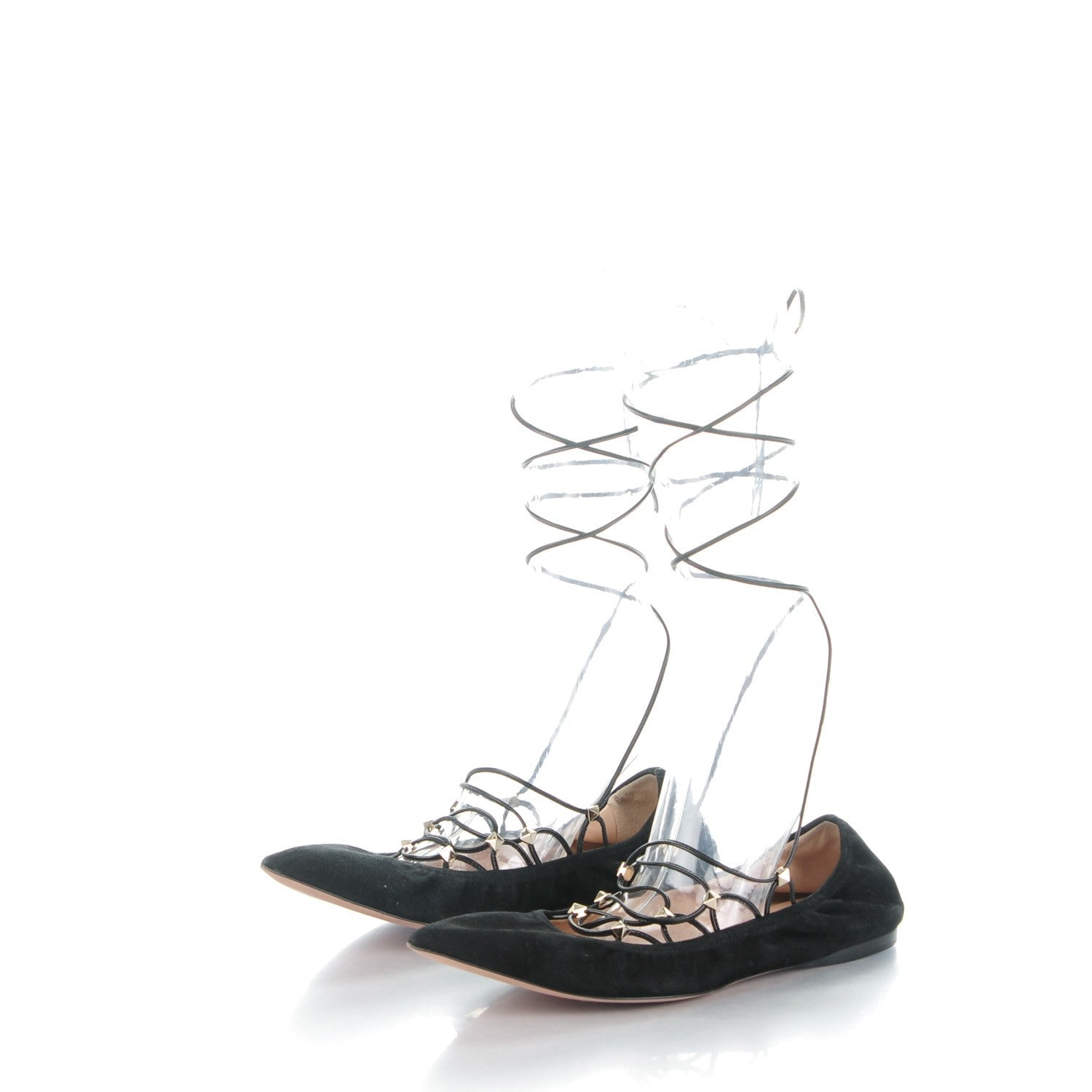 Valentino Garavani Suede Rockstud Gladiator Lace Up Ballerina Flats 40 Black 3 of 8