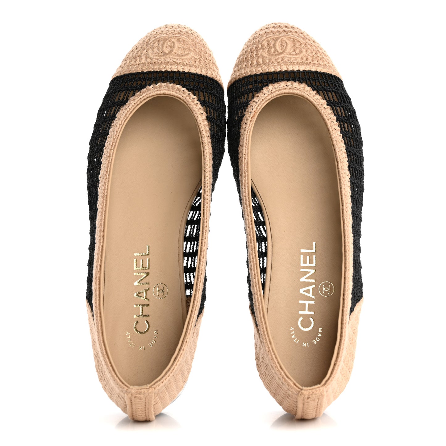 Raffia Cap Toe Ballerina Flats 37.5 Black Beige