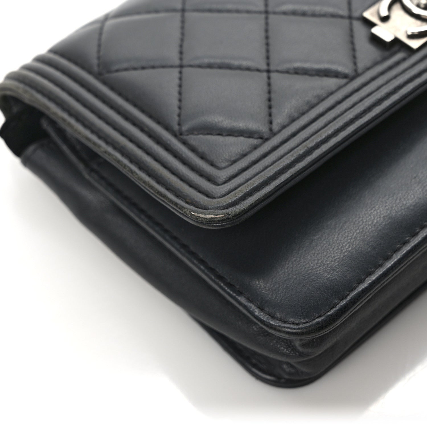 Chanel Lambskin Quilted Boy Wallet On Chain WOC Dark Grey 10 of 12