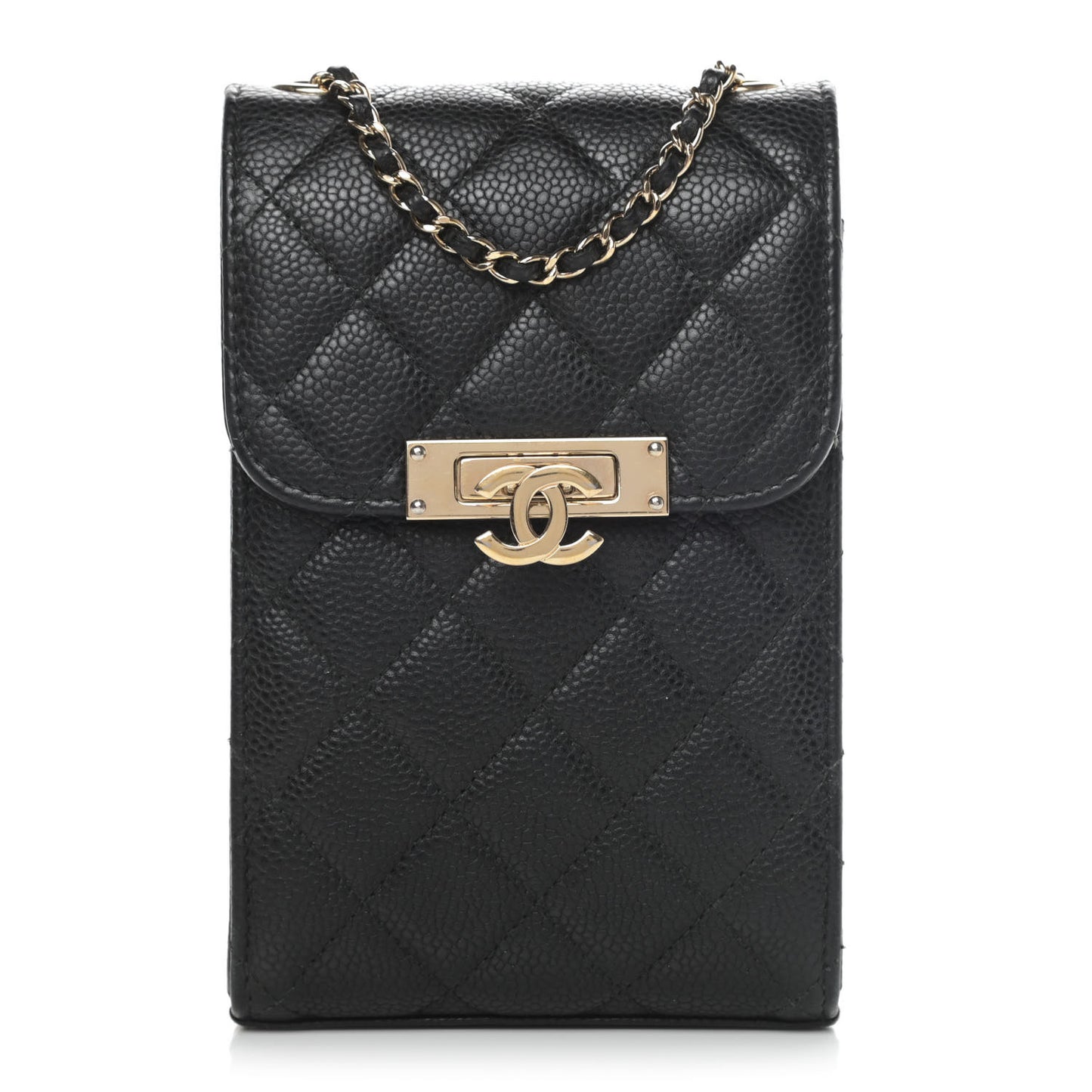 Caviar Quilted Golden Class Phone Holder Black