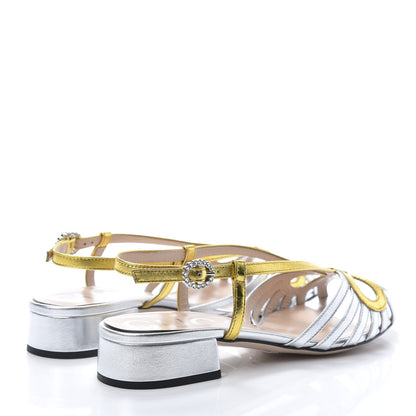 Gucci Metallic Nappa Crystal Zephyra Slingback Low Heel Sandals 36 Silver Gold 4 of 8