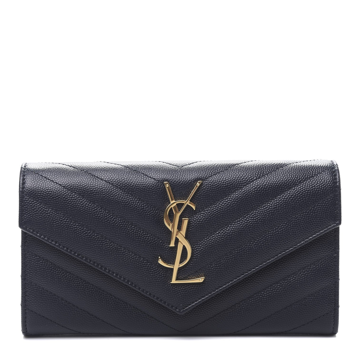 Saint Laurent Grain De Poudre Matelasse Chevron Monogram Flap Wallet Black 1 of 8