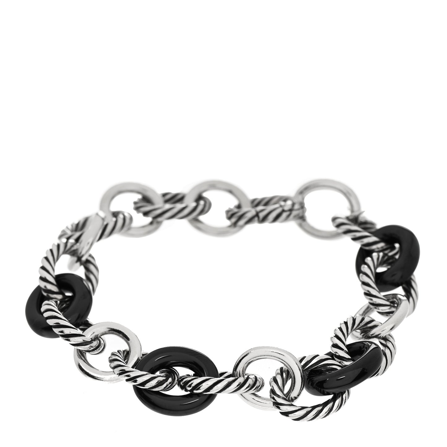 Sterling Silver Ceramic 13mm Large Oval Link Bracelet Black