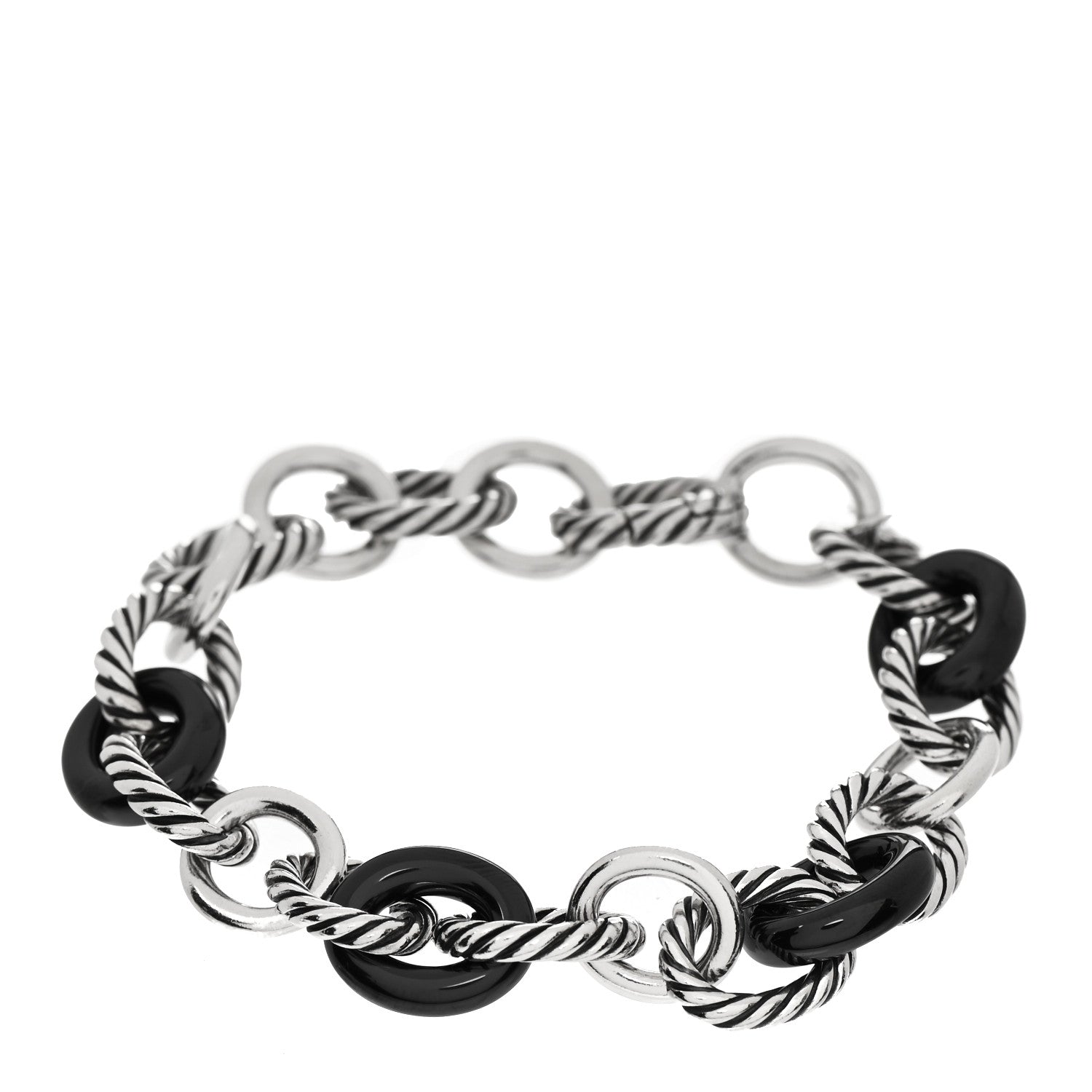 David Yurman Sterling Silver Ceramic 13mm Large Oval Link Bracelet Black 1 of 3