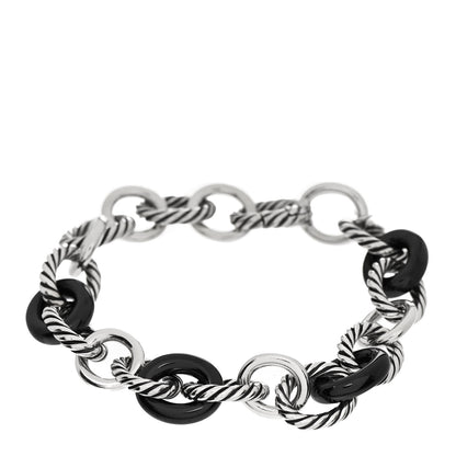 David Yurman Sterling Silver Ceramic 13mm Large Oval Link Bracelet Black 1 of 3