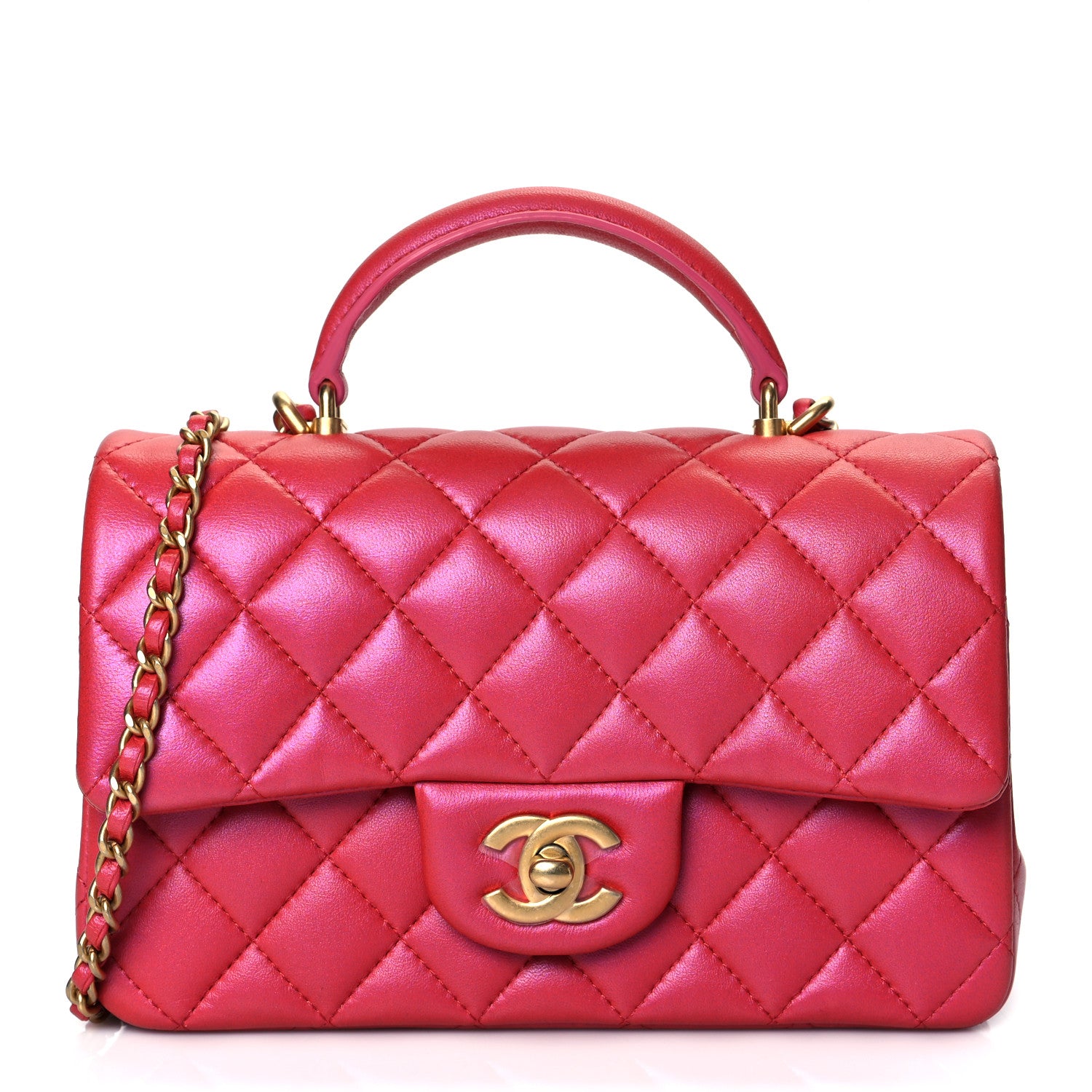 Chanel Iridescent Lambskin Quilted Mini Top Handle Rectangular Flap Red 1 of 11