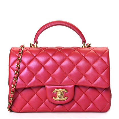 Chanel Iridescent Lambskin Quilted Mini Top Handle Rectangular Flap Red 1 of 11
