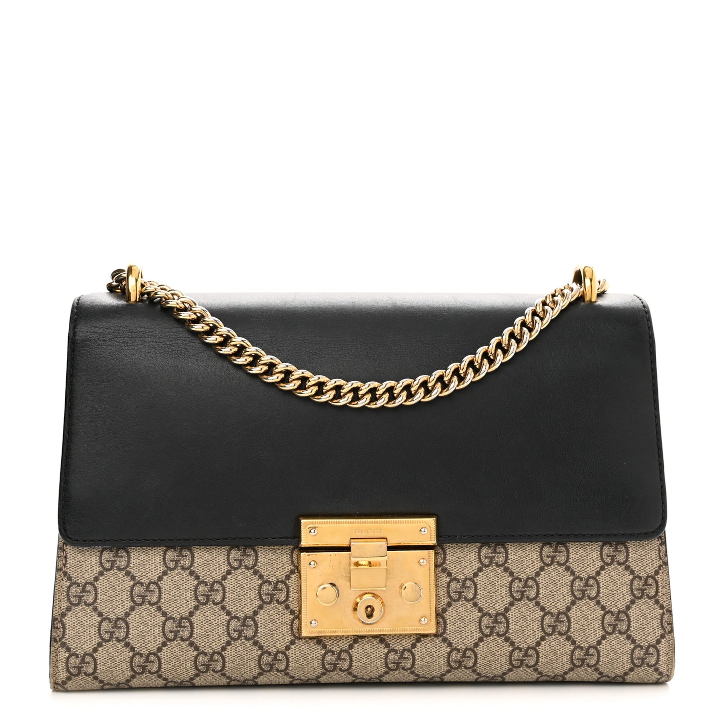 GG Supreme Monogram Calfskin Medium Padlock Shoulder Bag Beige Black Cuir