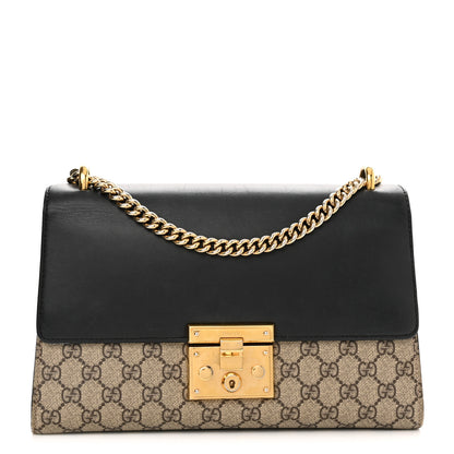 Gucci GG Supreme Monogram Calfskin Medium Padlock Shoulder Bag Beige Black Cuir 1 of 13