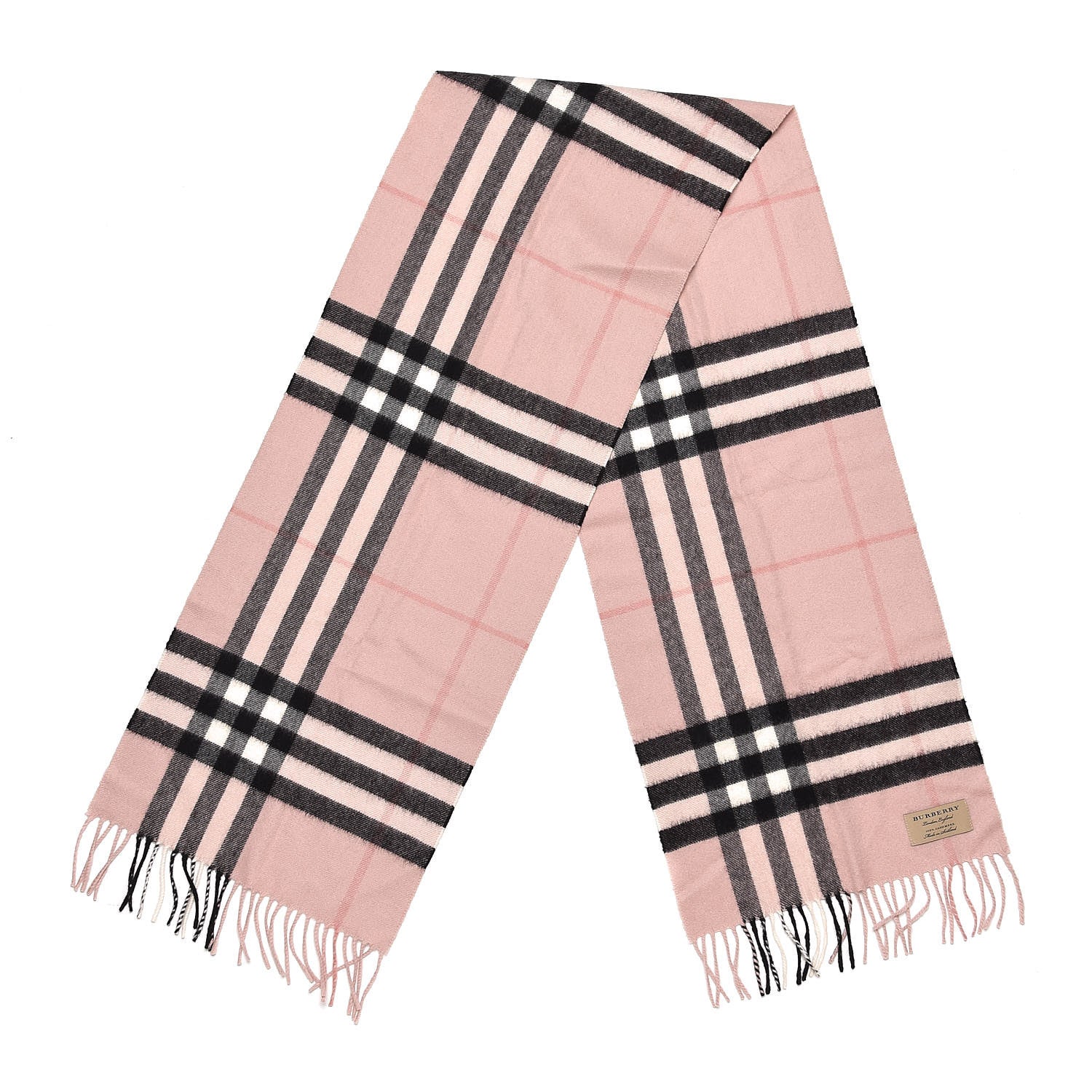 Burberry Cashmere Giant Check Icon Stripe Fringe Scarf Ash Rose 3 of 4