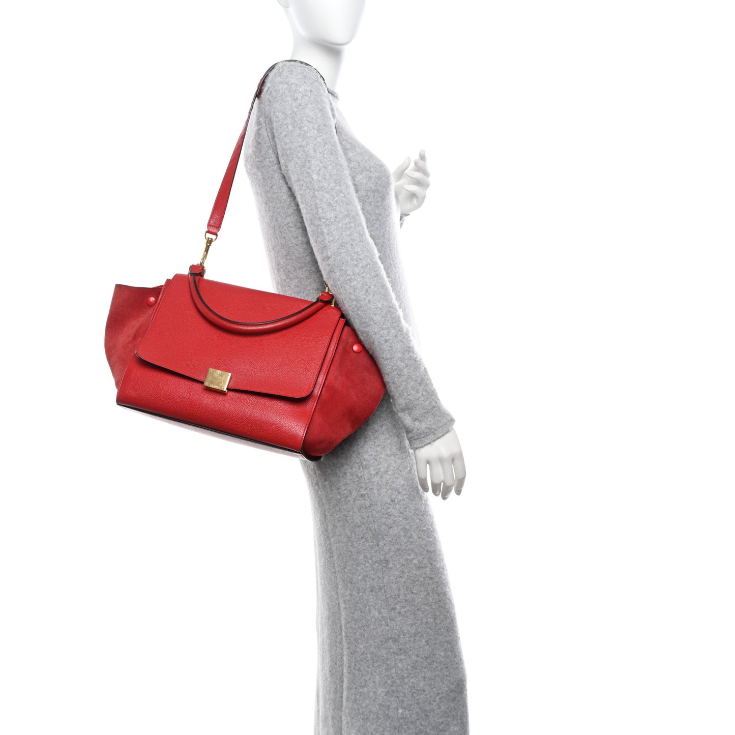Drummed Calfskin Suede Medium Trapeze Coquelicot