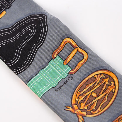 Hermes Silk Harnais Des Presidents Twilly Gris Orange Vert 4 of 4