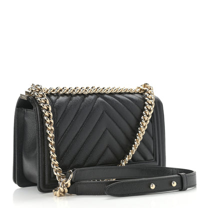 Chanel Caviar Chevron Quilted Medium Boy Flap Black 3 of 12