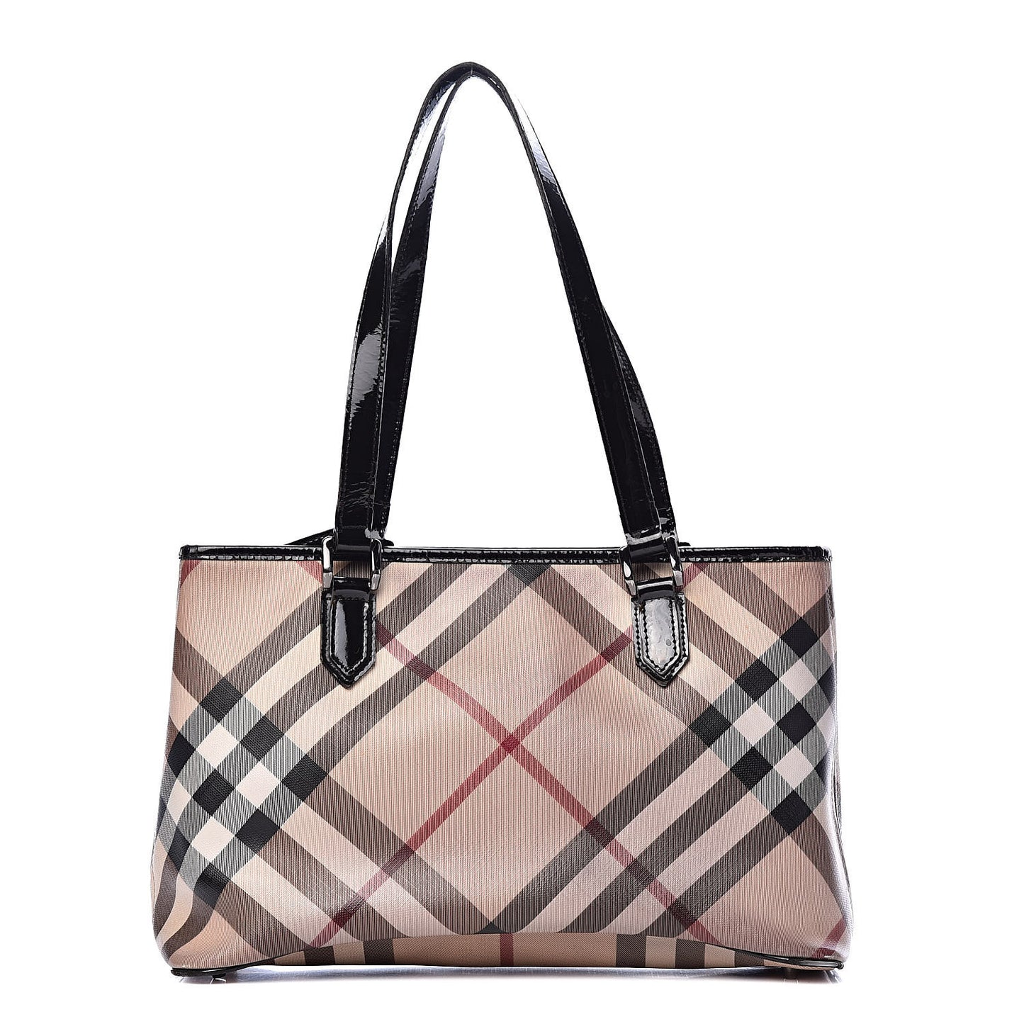 Patent Trim Nova Check Shopper Tote Black