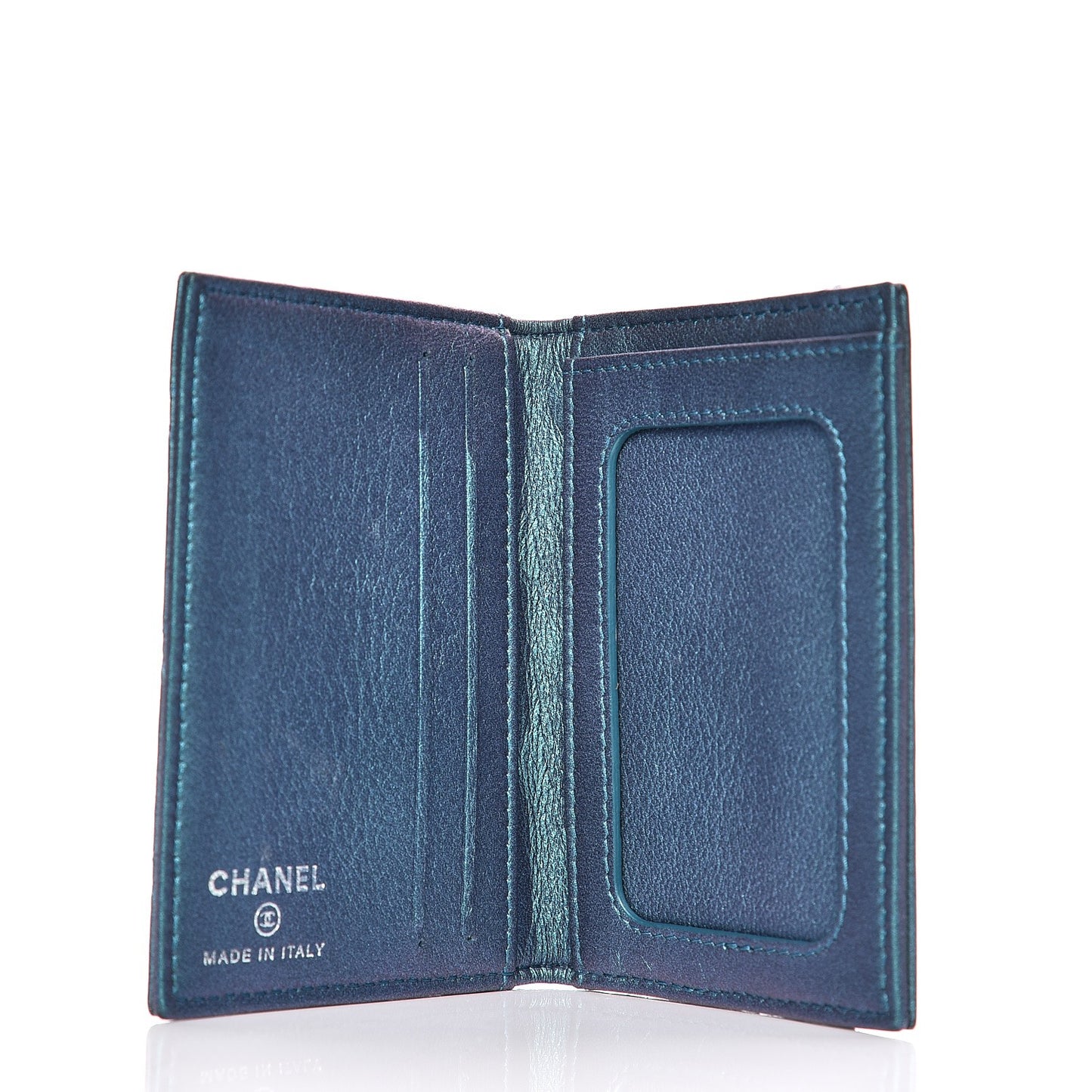 Metallic Lambskin Quilted Card Holder Wallet Turquoise