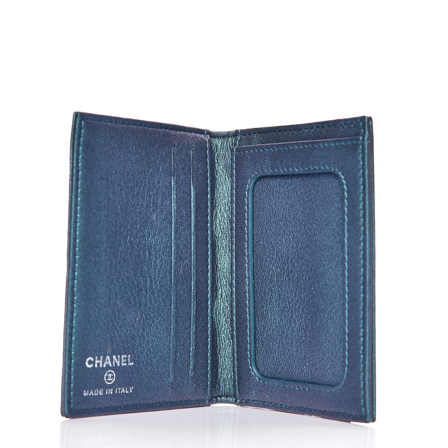 Chanel Metallic Lambskin Quilted Card Holder Wallet Turquoise 5 of 7