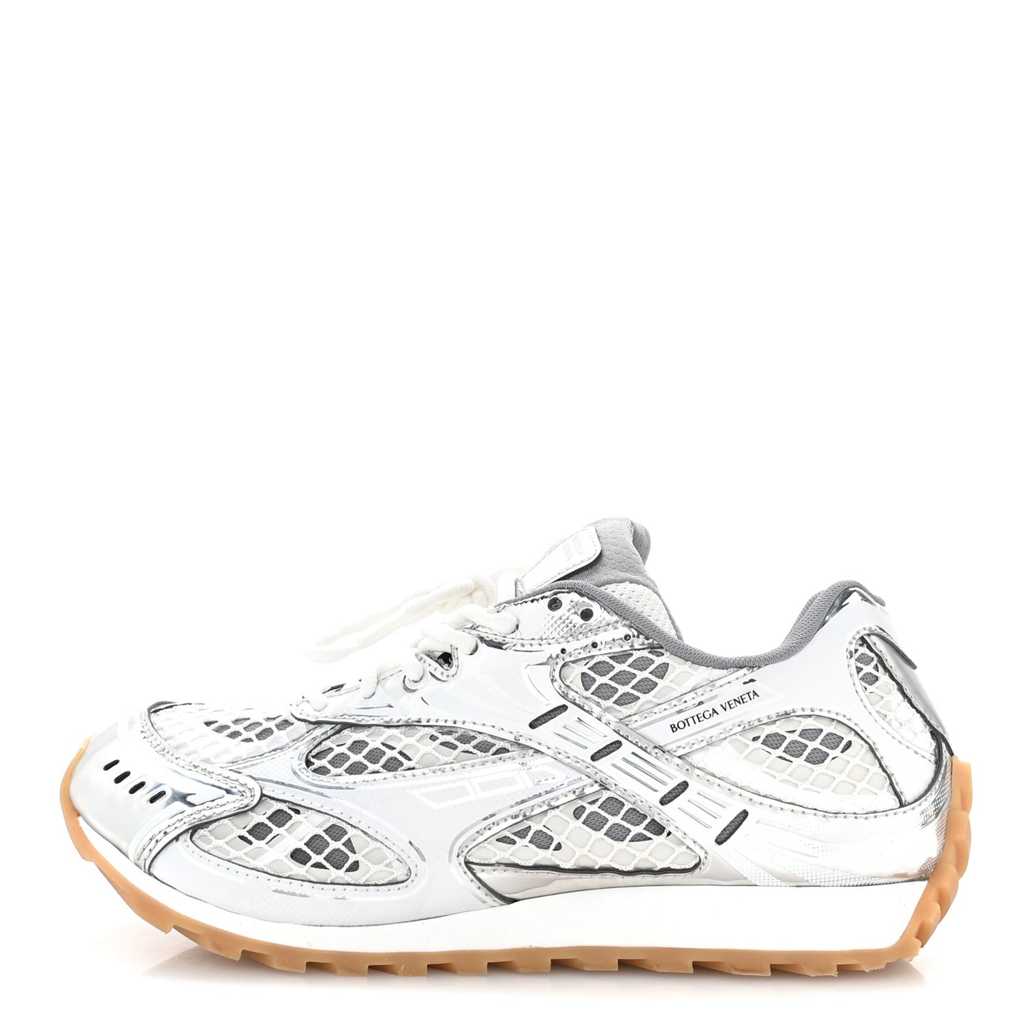 Calfskin Fishnet Fabric Orbit Sneakers 40 Silver White