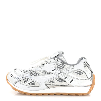 Bottega Veneta Calfskin Fishnet Fabric Orbit Sneakers 40 Silver White 1 of 9