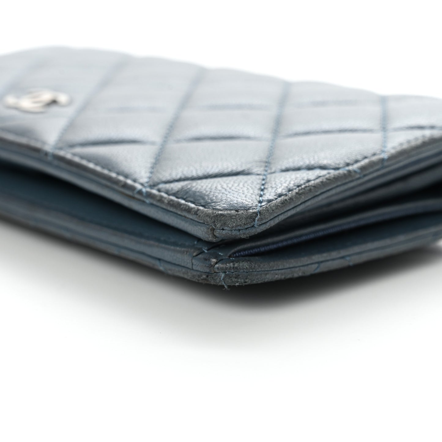 Lambskin Quilted Yen Wallet Blue