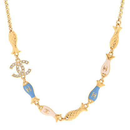 Chanel Metal Crystal Enamel CC By the Sea Fish Choker Gold Blue 1 of 5