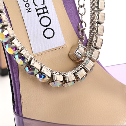 Jimmy Choo Satin PVC Crystal Saeda 100 Sandals 38 Wisteria 12 of 14