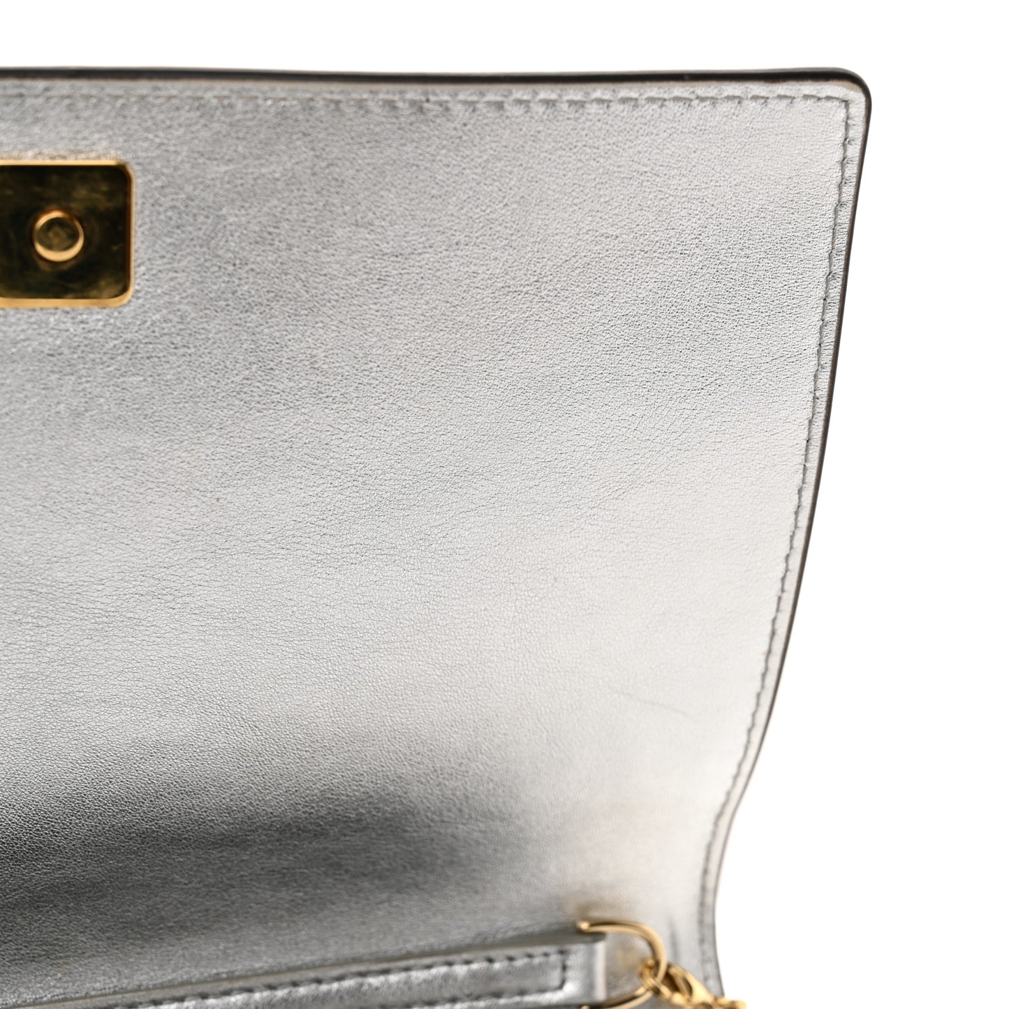 Vitello Catalan Mirror Logo Embossed Medium Wallet On Chain Argento