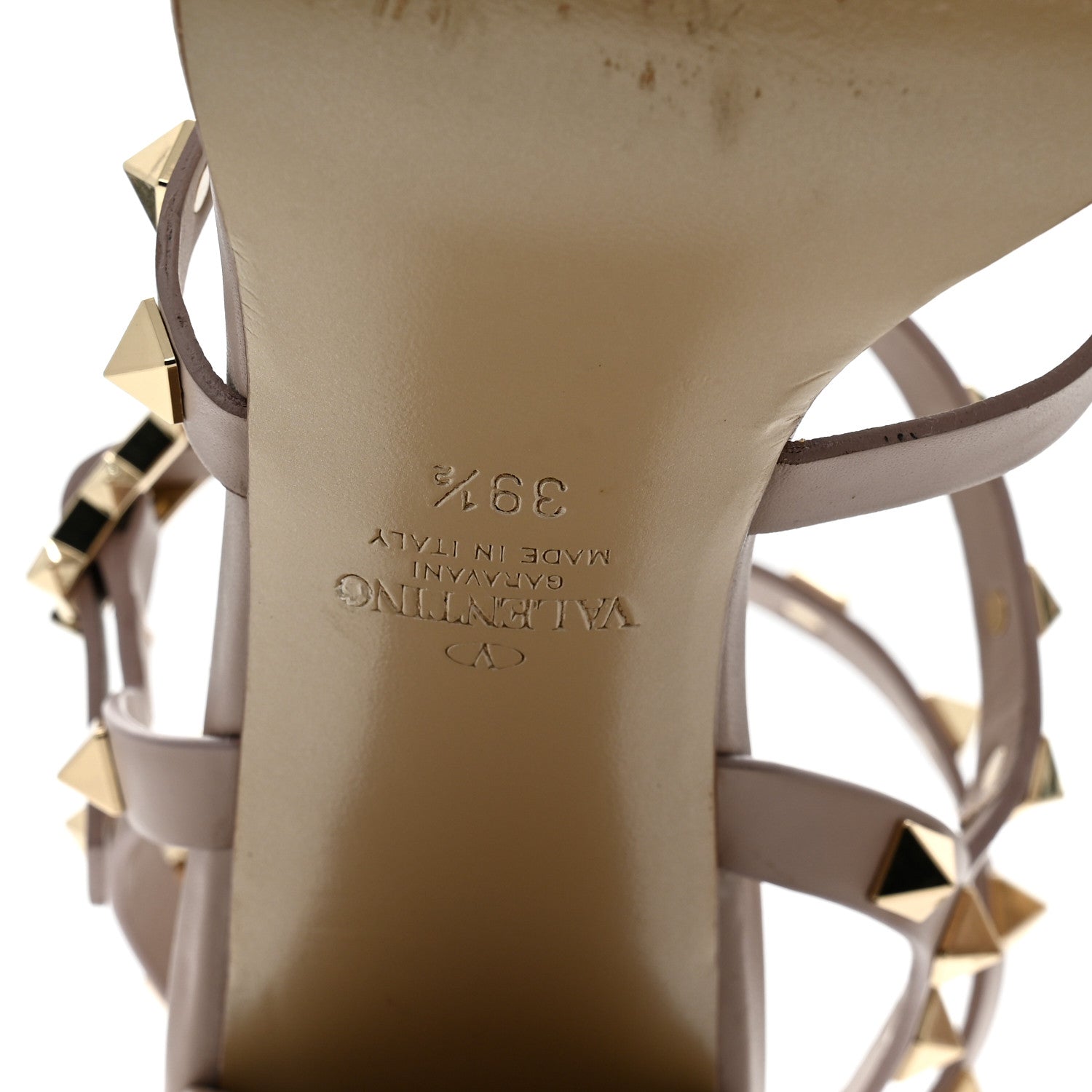 Valentino Garavani Calfskin Rockstud 90mm City Sandals 39.5 Poudre 7 of 8