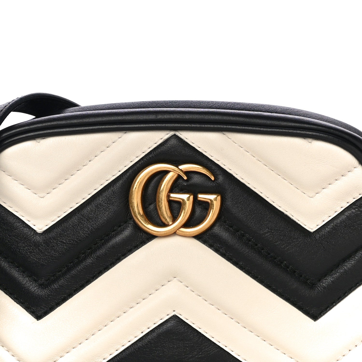 Gucci Calfskin Matelasse Mini GG Marmont Chain Shoulder Bag Black White 9 of 12