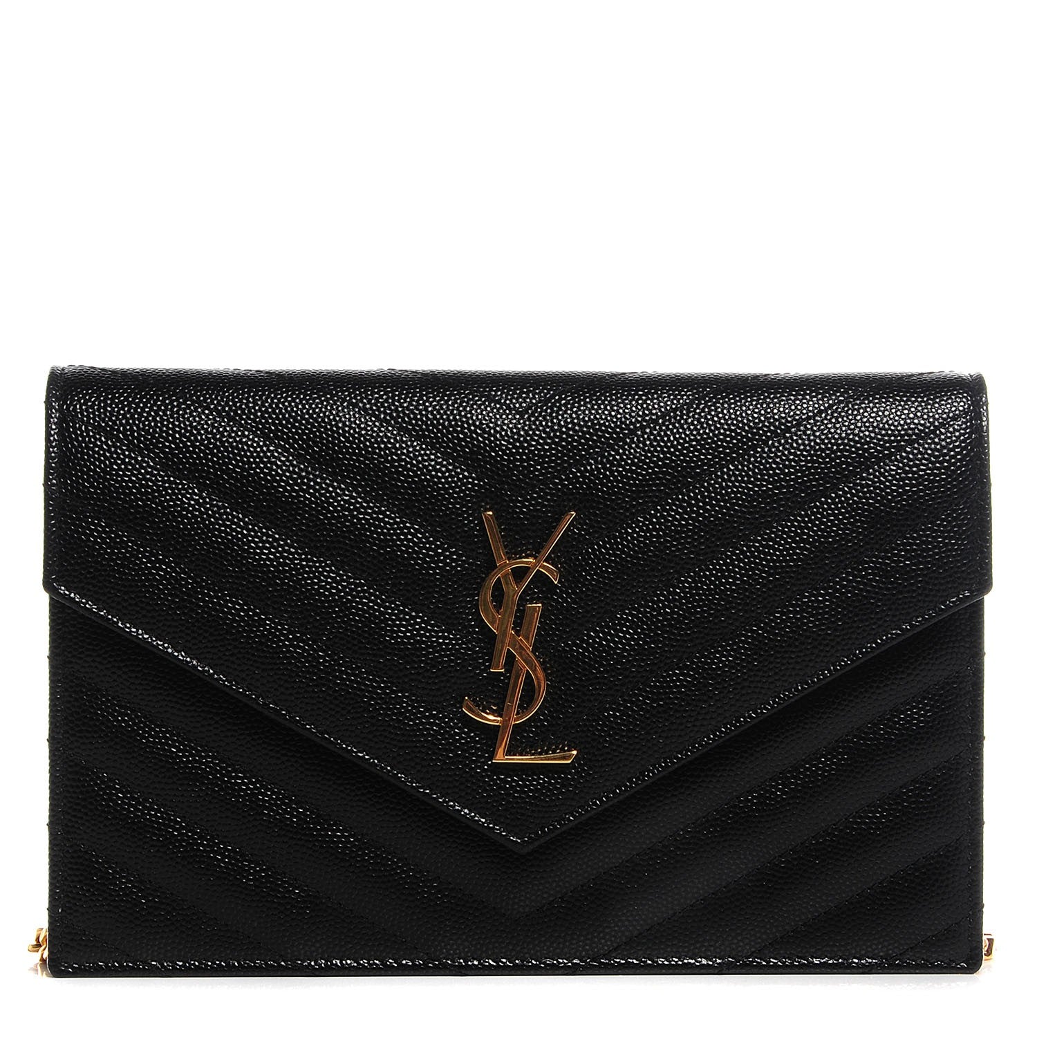 Saint Laurent Grain De Poudre Matelasse Chevron Medium Monogram Chain Wallet Black 1 of 7