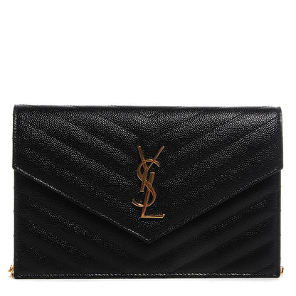 Saint Laurent Grain De Poudre Matelasse Chevron Medium Monogram Chain Wallet Black 1 of 7